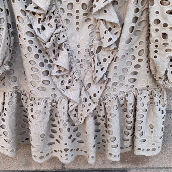 Eyelet Ruffled Peplum Blouse in Neutral - Size L - Picture 4 of 5